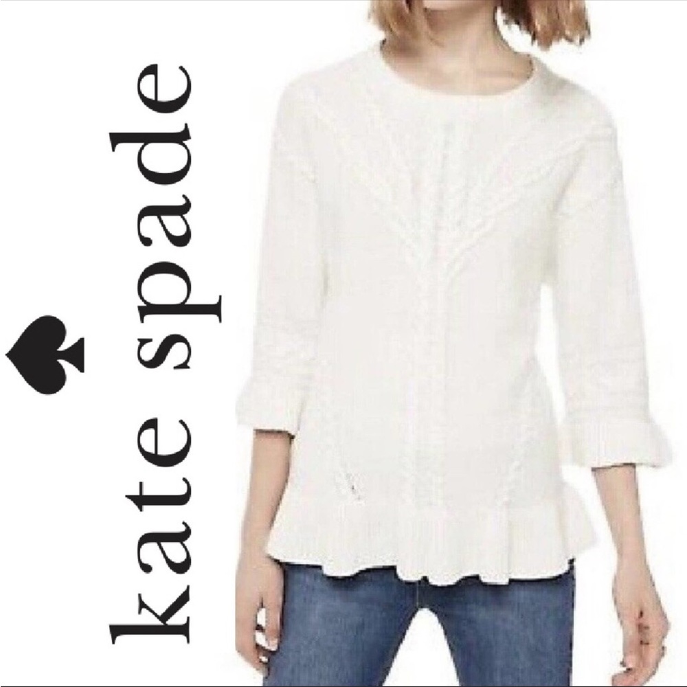 NEW Kate Spade White Cream Cable Knit Textured Bell Sleeve Sweater